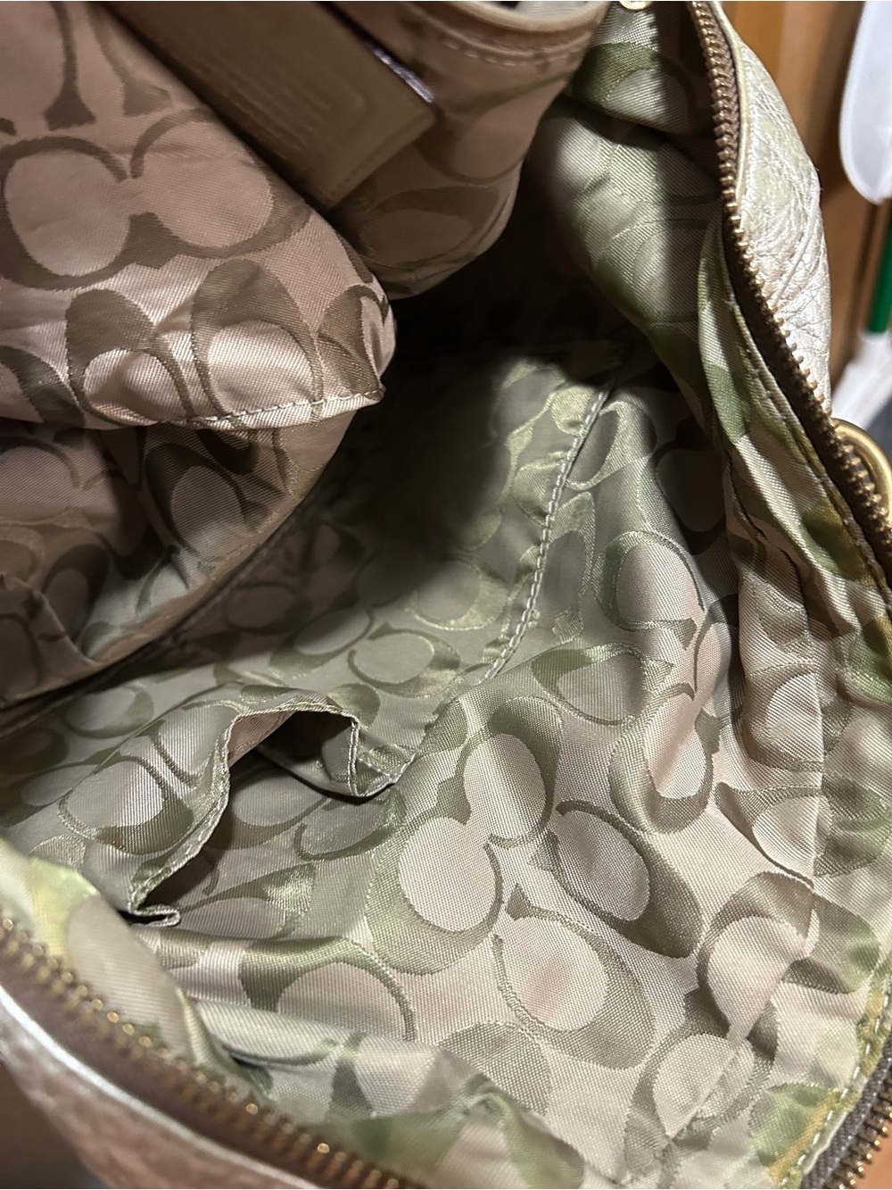 Authentic Coach Metallic Silver Leather Shoulder Bag with Brass Buckle Accents - Picture 12 of 16